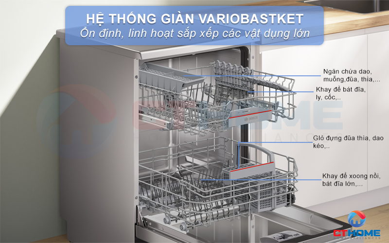 Hệ thống giàn rửa Variobasket trong máy rửa bát Bosch SMS2HAI12E