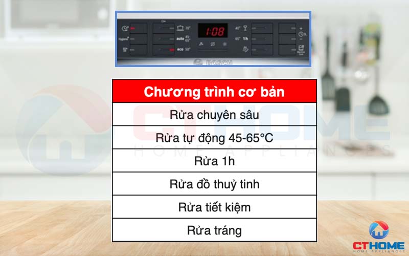 6 chương trình rửa cơ bản trên máy rửa bát Bosch SMS46KI04E Serie 4