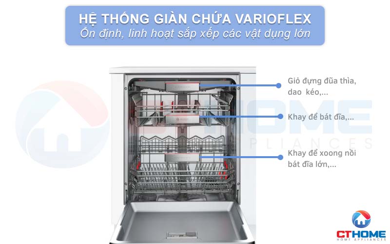 Hệ thống giỏ chứa VarioFlex giúp không gian bên trong máy rộng rãi hơn