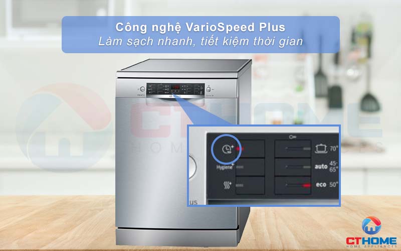 Tính năng VarioSpeed Plus giúp tiết kiệm tối đa thời gian rửa bát