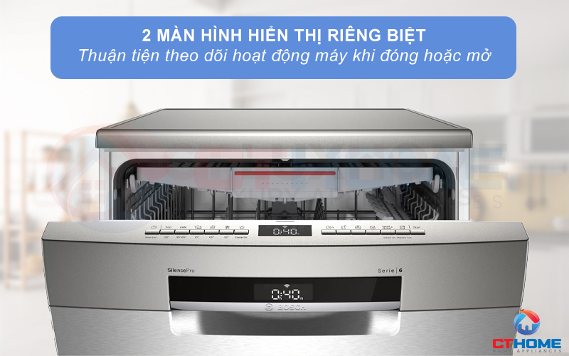 2 màn hình hiển thị giúp người dùng thuận tiện theo dõi hoạt động máy khi đóng hoặc mở.