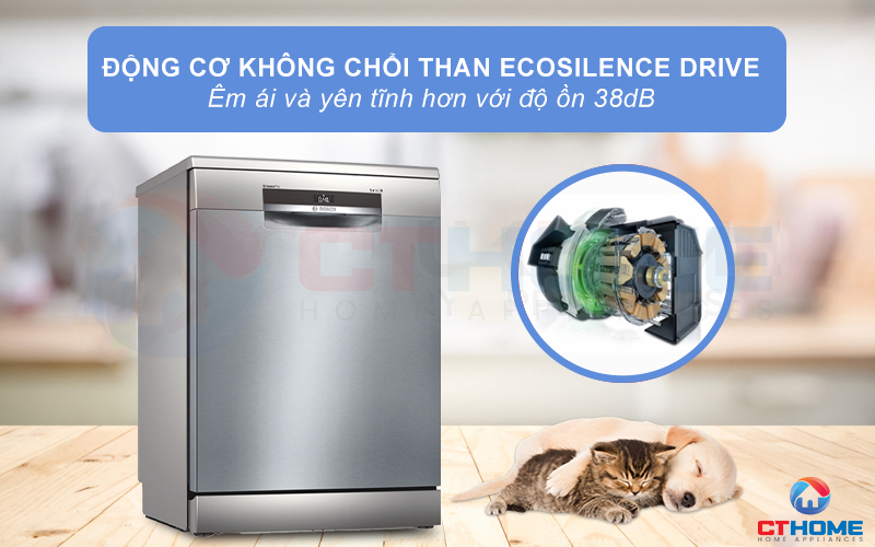 Động cơ EcoSilence Drive giúp máy rửa bát Bosch SMS6ECI07E vận hành êm ái hơn.