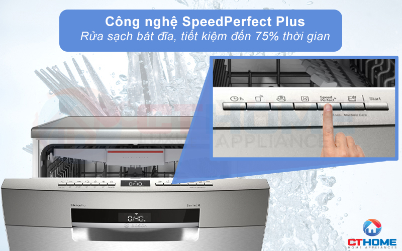 Tiết kiệm đến 75% thời gian rửa khi sử dụng tính năng SpeedPerfect Plus.