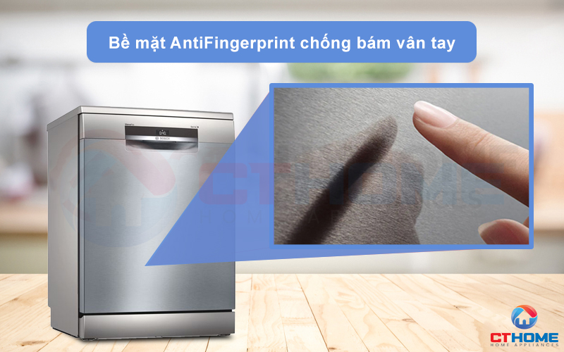 Lớp AntiFingerprint chống bám vân tay trên máy rửa chén Bosch SMS6EDI06E.