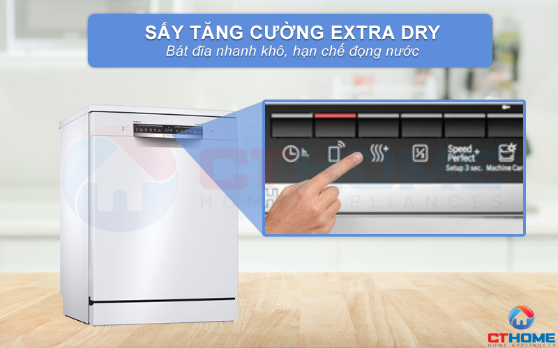 Tính năng sấy tăng cường Extra Dry trên máy rửa chén Bosch SMS6ZCW00E