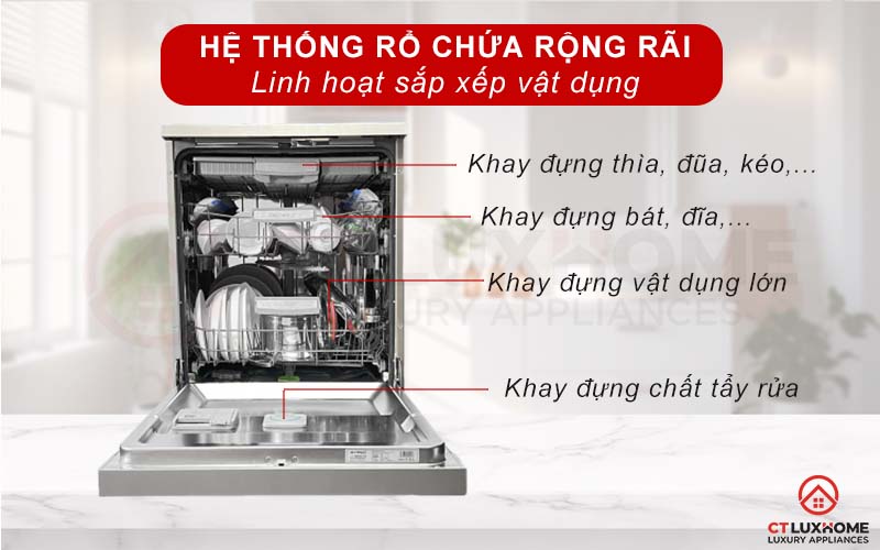 Hệ thống rổ chứa rộng rãi 