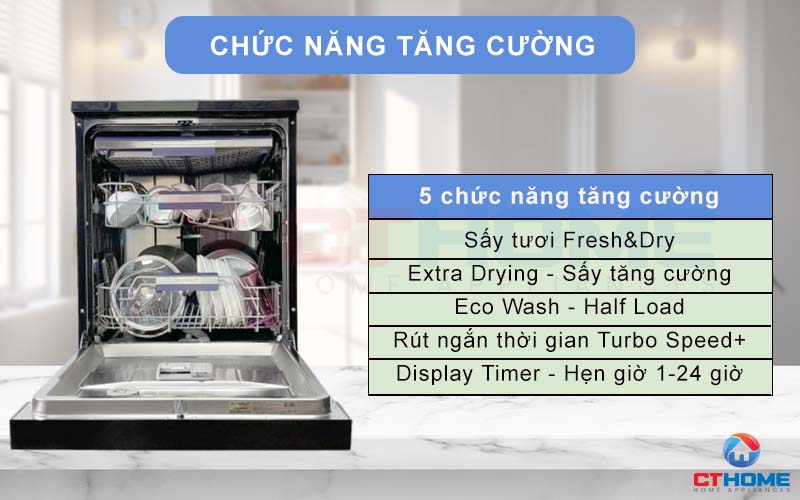 Tích hợp 5 chức năng tăng cường giúp quá trình rửa hiệu quả hơn