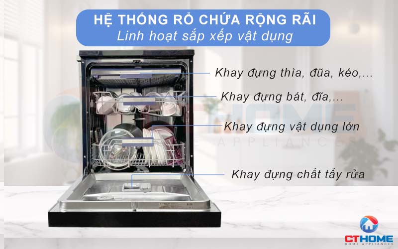 Hệ thống rổ chứa rộng rãi 