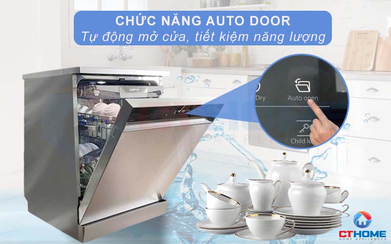 Chức năng tự động hé cửa sau khi rửa bát giúp bảo vệ tuổi thọ máy