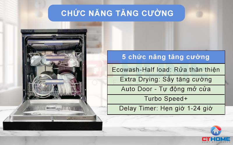 Tích hợp 5 chức năng tăng cường giúp quá trình rửa hiệu quả hơn