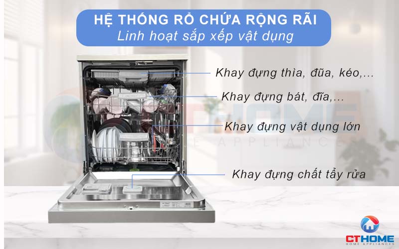 Hệ thống rổ chứa rộng rãi 