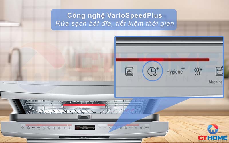 Tính năng VarioSpeed Plus giúp tăng tốc và tối ưu thời gian rửa bát