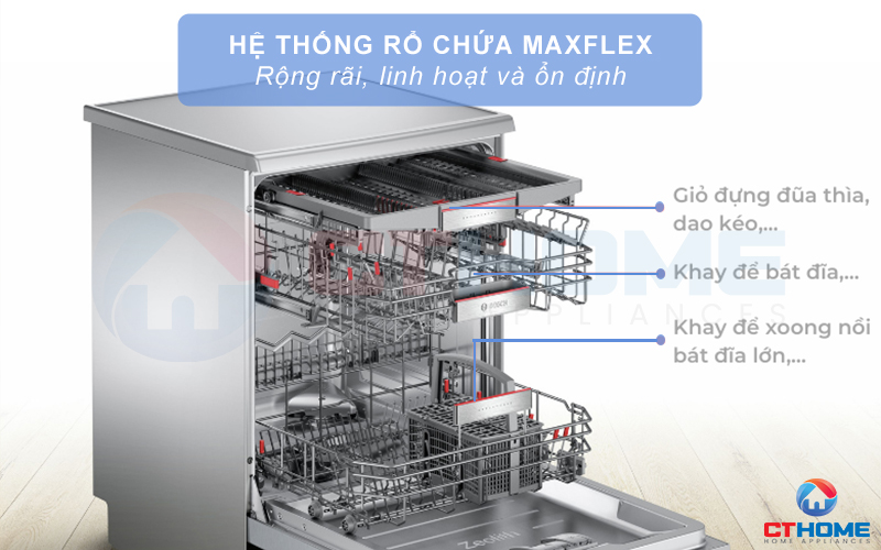 Hệ thống rổ MaxFlex mang lại không gian rộng rãi hơn bên trong máy