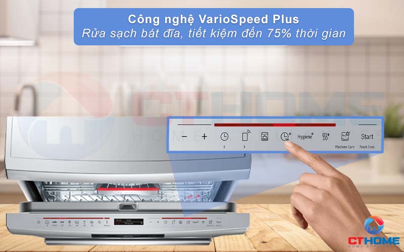 Chức năng VarioSpeed Plus đẩy nhanh thời gian rửa bát