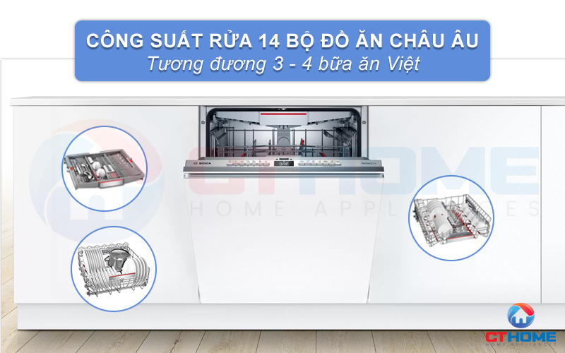 Công suất rửa lên tới 14 bộ đồ ăn Châu Ấu