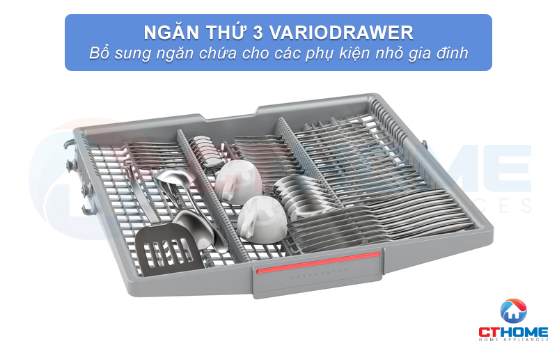 Ngăn chứa thứ 3 VarioDrawer giúp người dùng có thể để các dụng nhỏ như đũa, thìa dĩa, dao kéo…