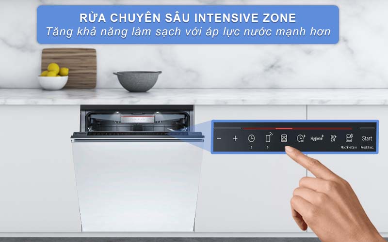 Tính năng IntensiveZone tăng áp lực nước giàn dưới cùng, bát đĩa sạch hơn