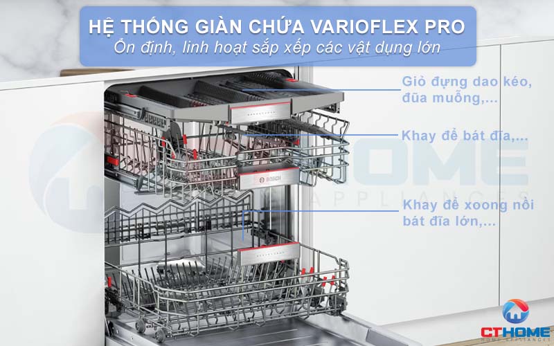 Hệ thống giỏ chứa VarioFlex Pro rộng rãi, giúp bạn sắp xếp các vật dụng vào khoang chứa dễ dàng