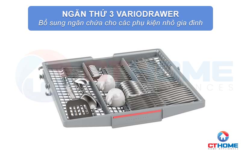 Ngăn thứ 3 VarioDrawer Pro phục vụ nhu cầu rửa phụ kiện nhỏ.