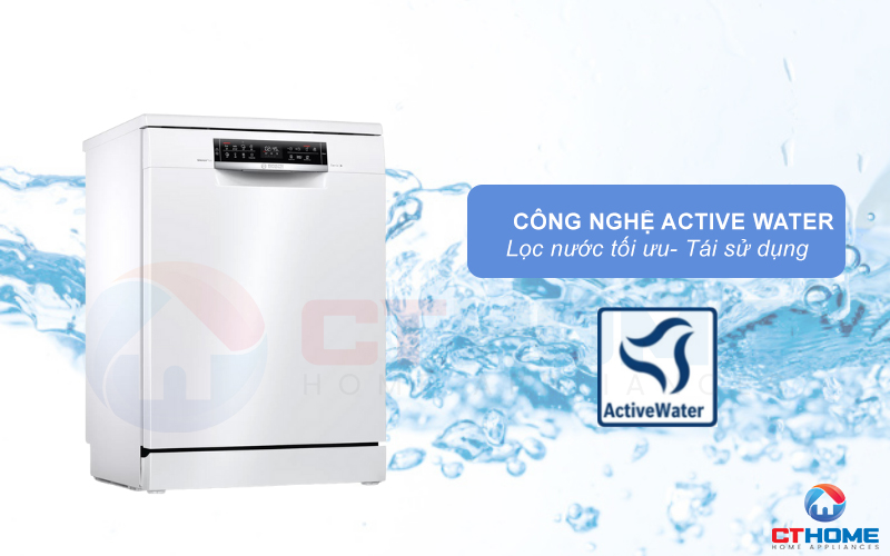 Máy rửa bát Bosch SMS6ECW57E giúp tối ưu lượng nước rửa hơn với công nghệ ActiveWater