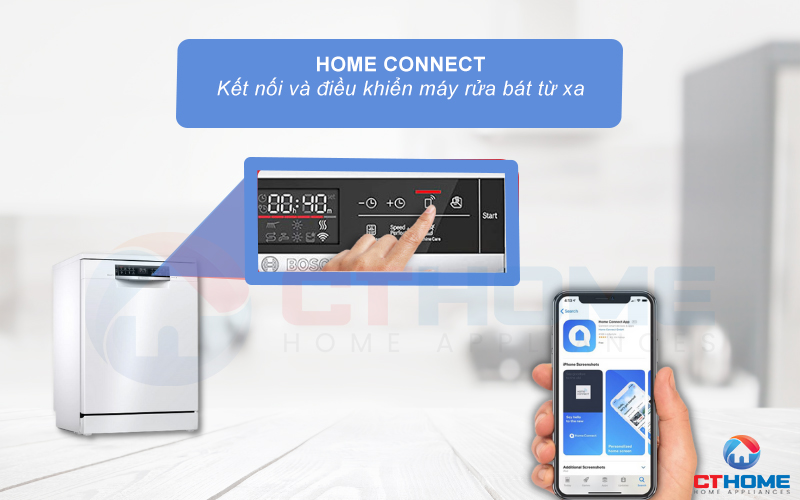  Công nghệ Home Connect cho phép người dùng kết nối và điều khiển máy rửa bát từ xa.