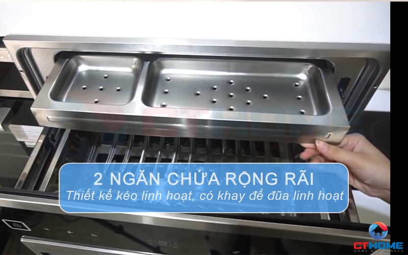 2 ngăn chứa rộng rãi với khoang để đũa linh hoạt