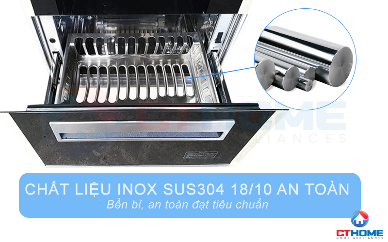 Khoang chứa sử dụng chất liệu inox SUS304-18/10 đảm bảo vệ sinh an toàn sức khỏe.