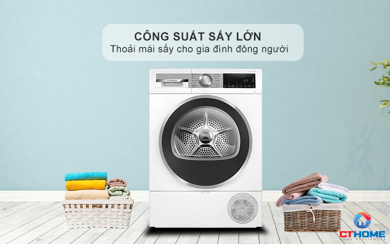 Dung tích sấy lớn, công suất sấy đến 10kg thoải mái sấy cho gia đình đông người