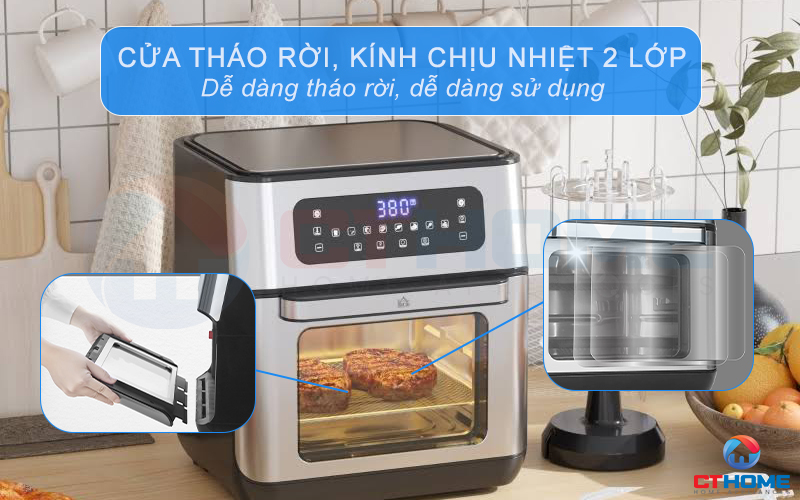 Cửa sổ lớn có thể tháo rời, dễ vệ sinh cùng kính chịu nhiệt 2 lớp