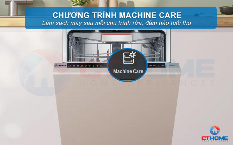 Vệ sinh tự động máy rửa bát với tính năng Machine Care