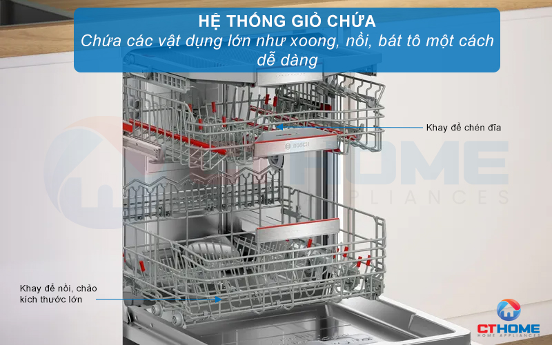 Giàn rửa MaxFlex Pro linh hoạt cùng khớp nối Rackmatic khay điều chỉnh 3 nấc sắp xếp gọn gàng