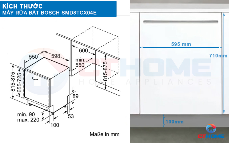 MÁY RỬA BÁT ÂM TỦ BOSCH SMD8TCX04E SERIE 8 14 BỘ SẤY ZEOLITH 2