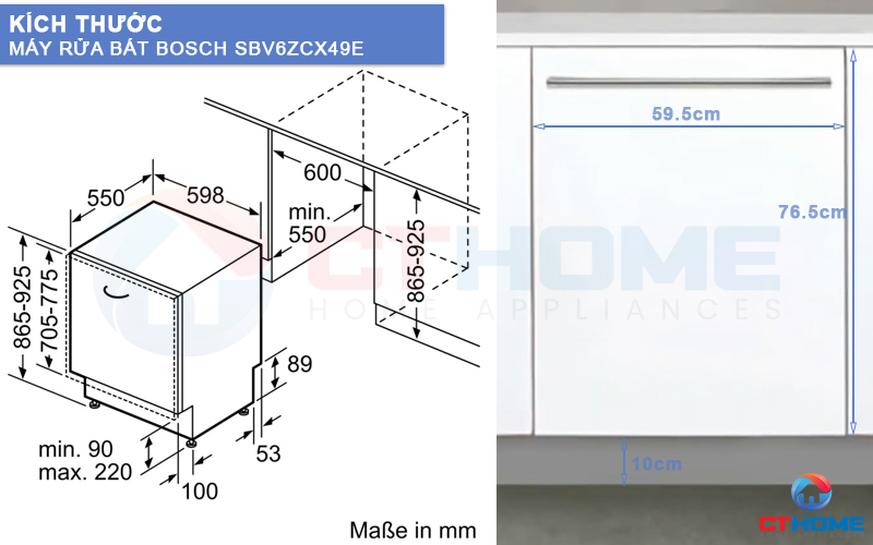 Kích thước máy rửa bát Bosch SBV6ZCX49E