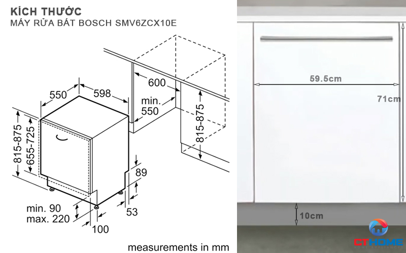 Kích thước máy rửa bát Bosch SMV6ZCX10E
