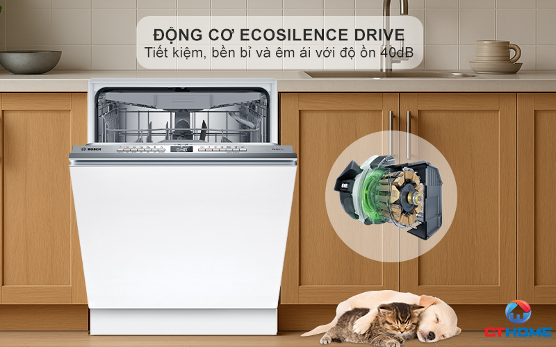 Động cơ EcoSilence Drive giúp rửa êm ái, không gây tiếng ồn
