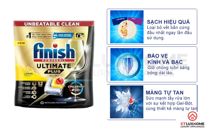 Công dụng và chức năng Viên rửa bát Finish Ultimate Plus