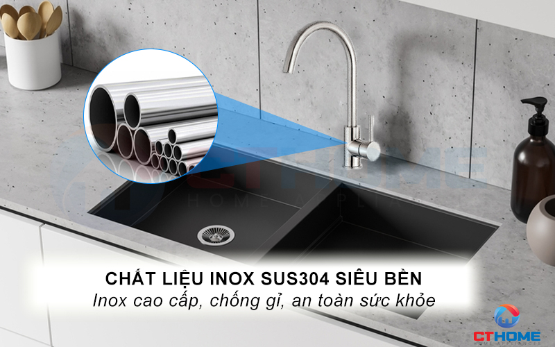 Chất liệu inox SUS304 siêu bền, chống gỉ sét, an toàn sức khỏe