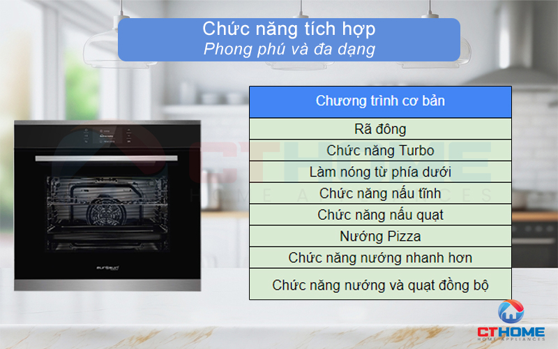 Tùy chọn 8 chức năng nướng thoải mái lựa chọn chế biến