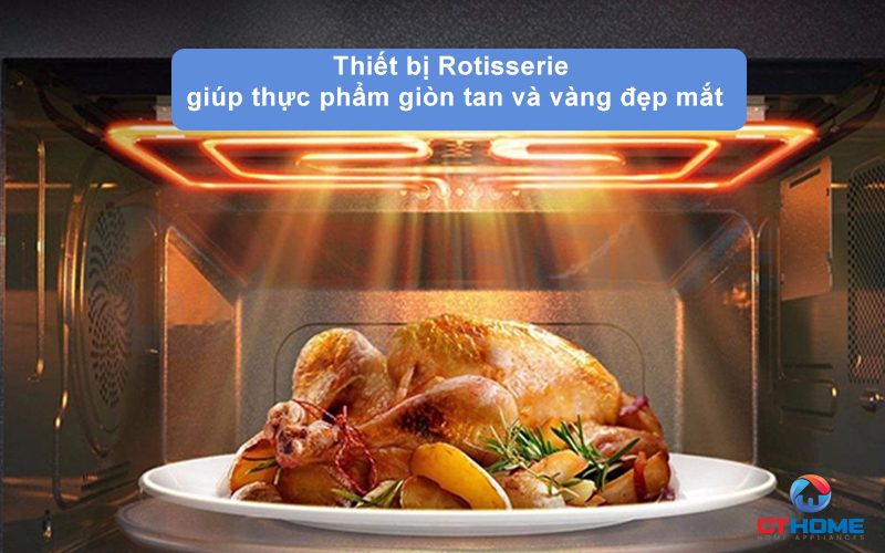 Thiết bị Rotisserie giúp thịt nướng giòn và vàng ươm đẹp mắt.