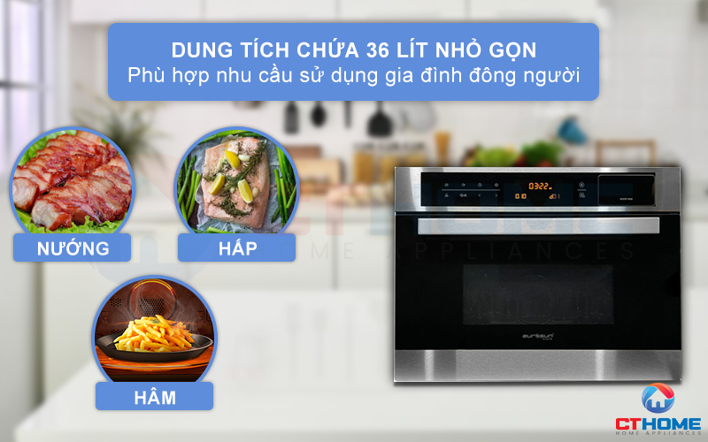 LÒ NƯỚNG TÍCH HỢP LÒ HẤP VÀ VI SÓNG EUROSUN OMS36EG 36L 2
