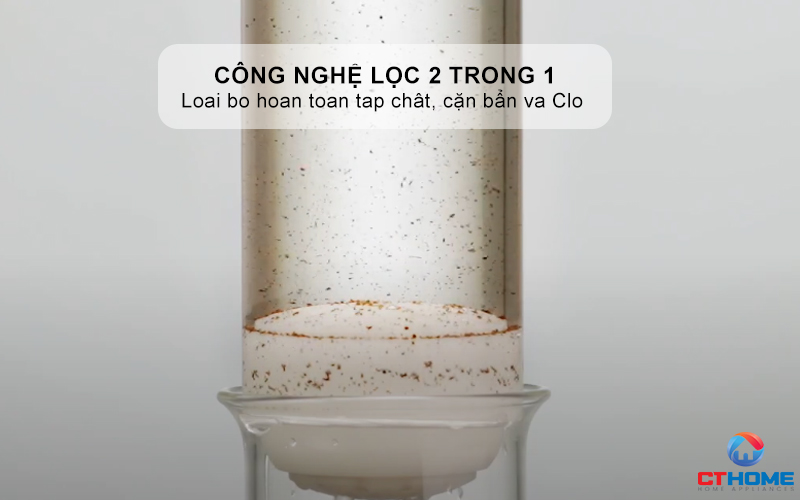 Công nghệ lọc 2 trong 1, loại bỏ hoàn toàn tạp chất, cặn bẩn và Clo dư trong nước - Bảo vệ làn da nhạy cảm, ngăn rụng tóc