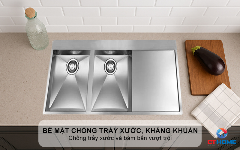 CHẬU RỬA BÁT 2 HỐC RỬA CÓ BÀN CHỜ 012963 FILOQUADRA 012963FILOQUADRA 3