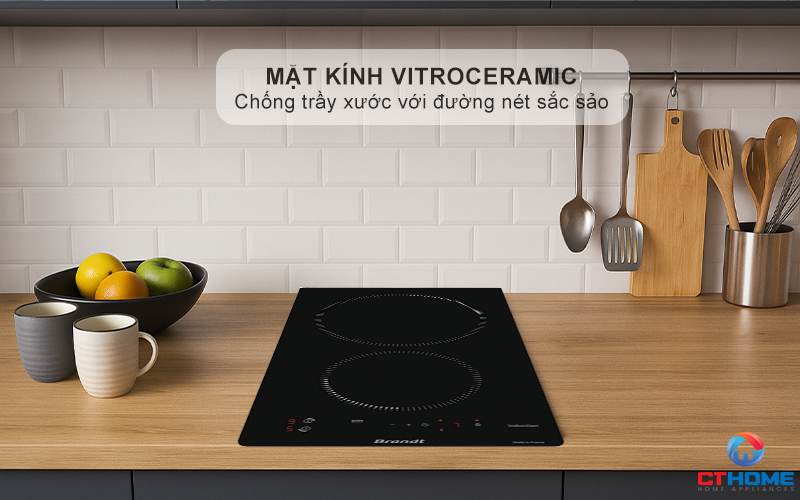 BẾP TỪ DOMINO 2 VÙNG NẤU BRANDT BPI1621UB 3700W MÀU ĐEN 2