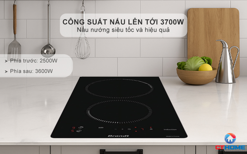 BẾP TỪ DOMINO 2 VÙNG NẤU BRANDT BPI1621UB 3700W MÀU ĐEN 3