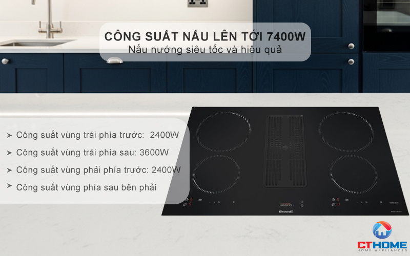 BẾP TỪ 4 VÙNG NẤU TÍCH HỢP HÚT MÙI BRANDT BPI384BH 7400W MÀU ĐEN 3