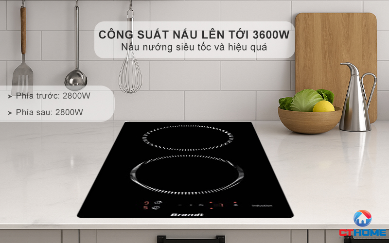 BẾP TỪ DOMINO 2 VÙNG NẤU BRANDT BPI6210B 3600W MÀU ĐEN 3