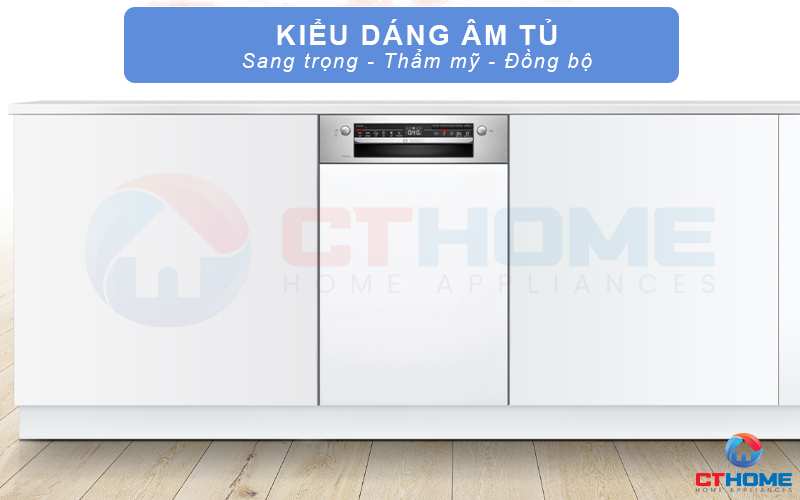 Kiểu dáng máy rửa bát Bosch SPI2HKS59E sang trọng và có thể thiết kế đồng bộ