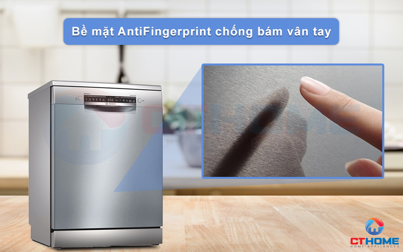 Bề mặt máy rửa chén Bosch SMS4ECI26E chống bụi bẩn, chống bám vân tay.