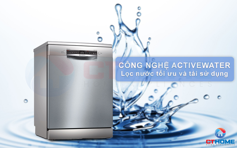 Công nghệ lọc nước ActiveWater trên máy rửa bát Bosch SMS4ECI26E.