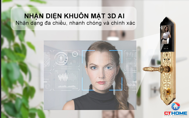 KHÓA CỬA ĐIỆN TỬ AVOLOCK AC 999F MẠ VÀNG 24K, NHẬN DIỆN VÂN TAY, KHUÔN MẶT AC999F 2